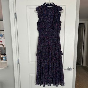 Lulu's Floral Print Mock Neck Midi Dress